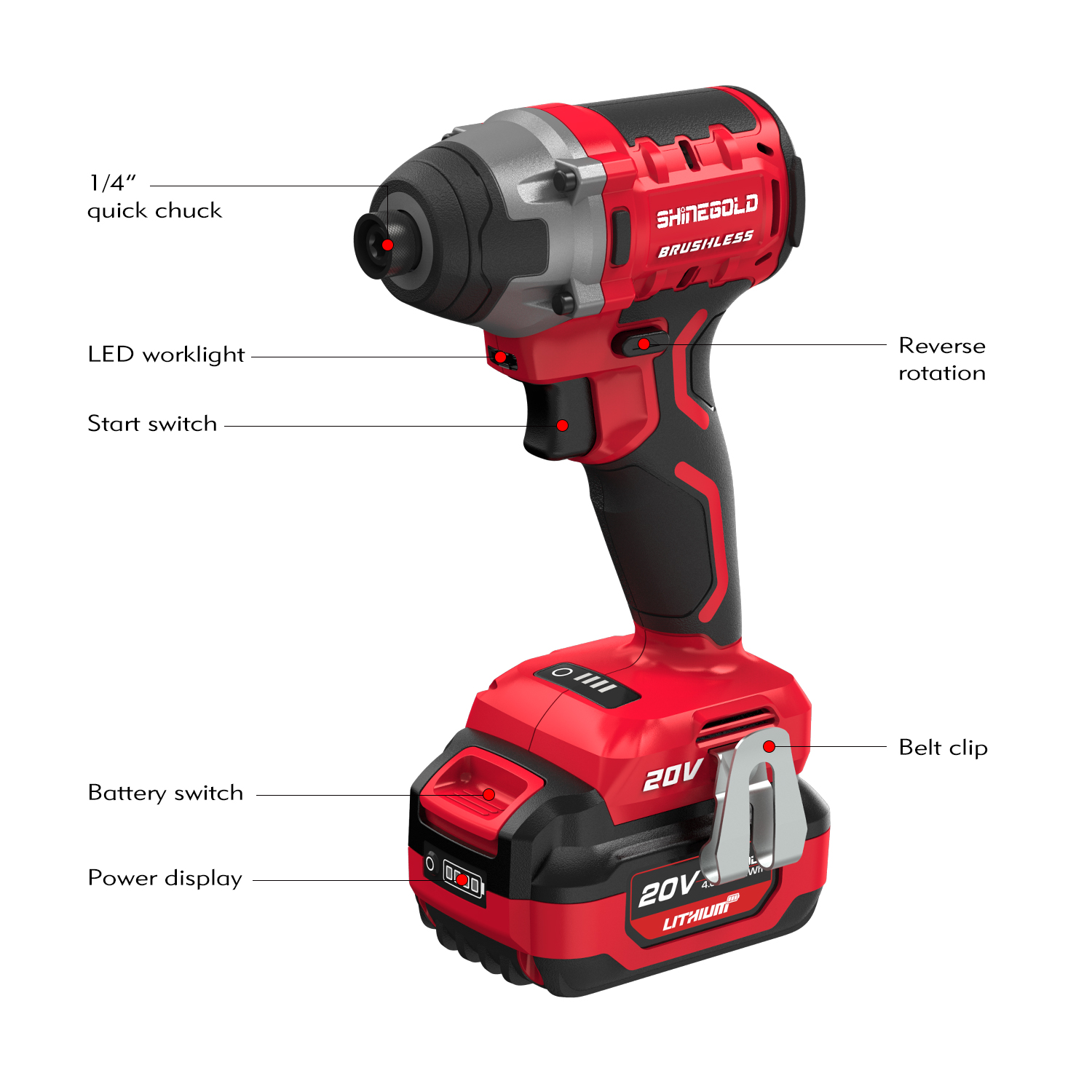 High Quality Power Tools 2800 Rpm Per Min No Load Speed 20V Cordless Brushless Screw Driver Machine