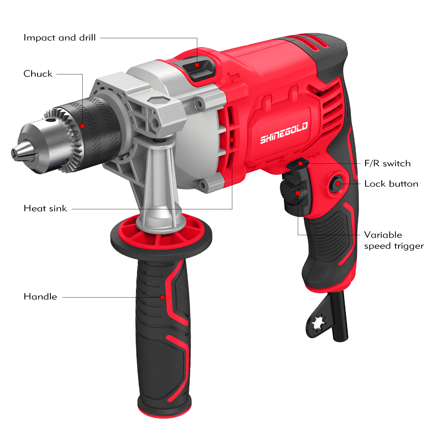 Cost-effective 550W(4.5A) Cordless Impact Drill 13mm(1/2")